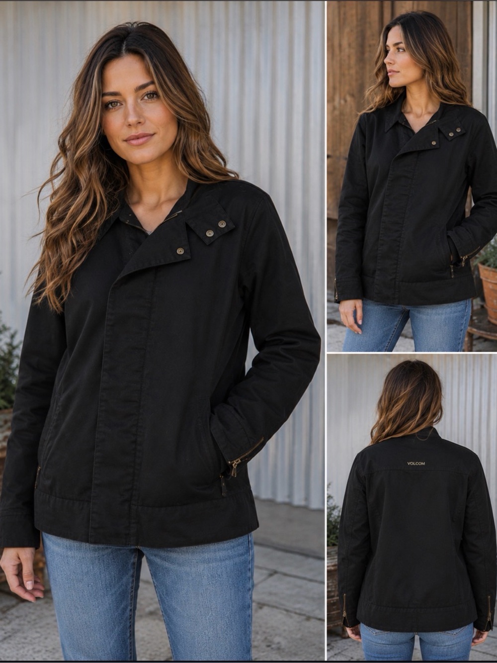 Volcom Black Asymmetrical Zip Utility Jacket